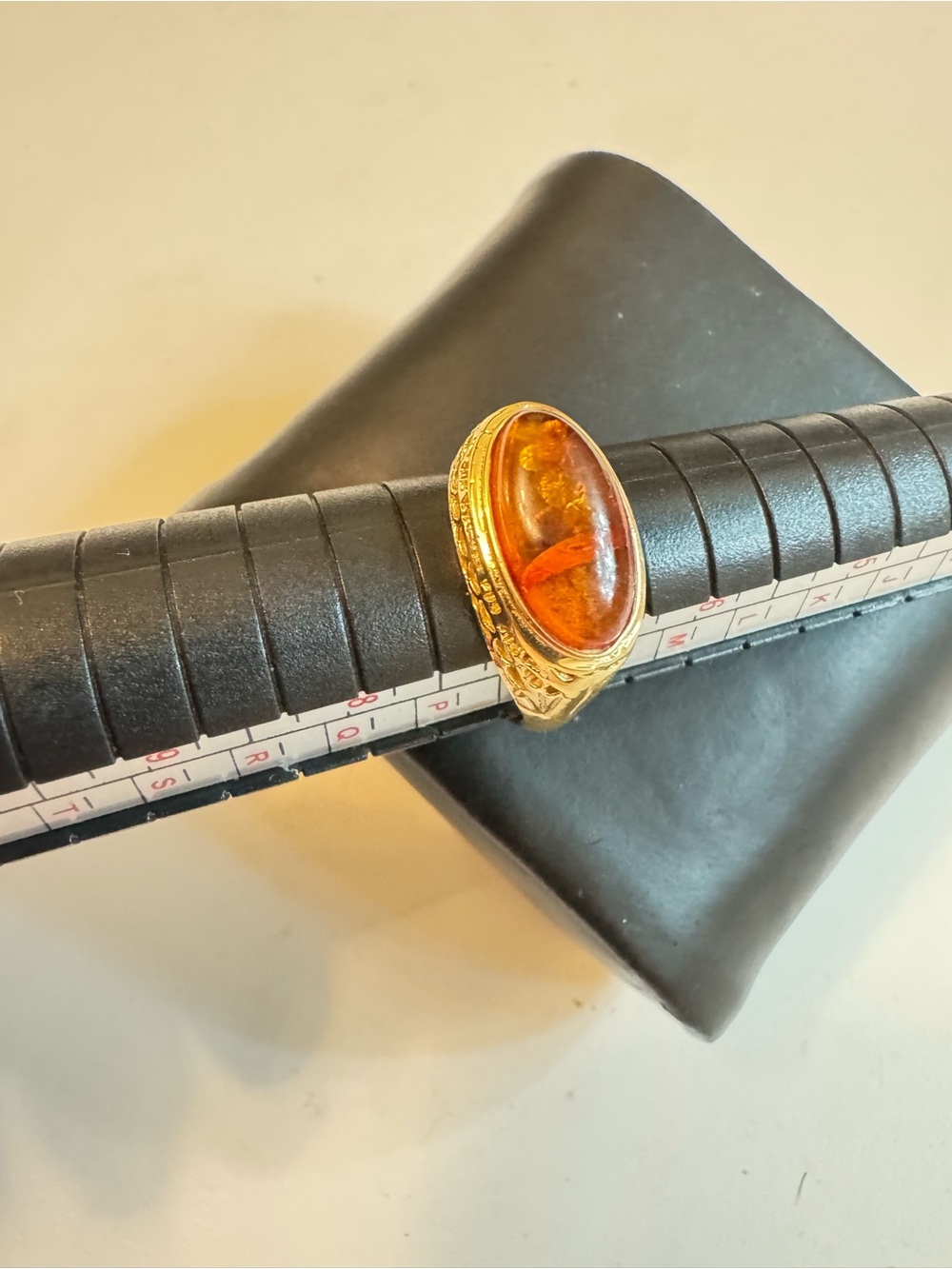 Gold-Tone Ring With Amber-Color Cabochon Size 7